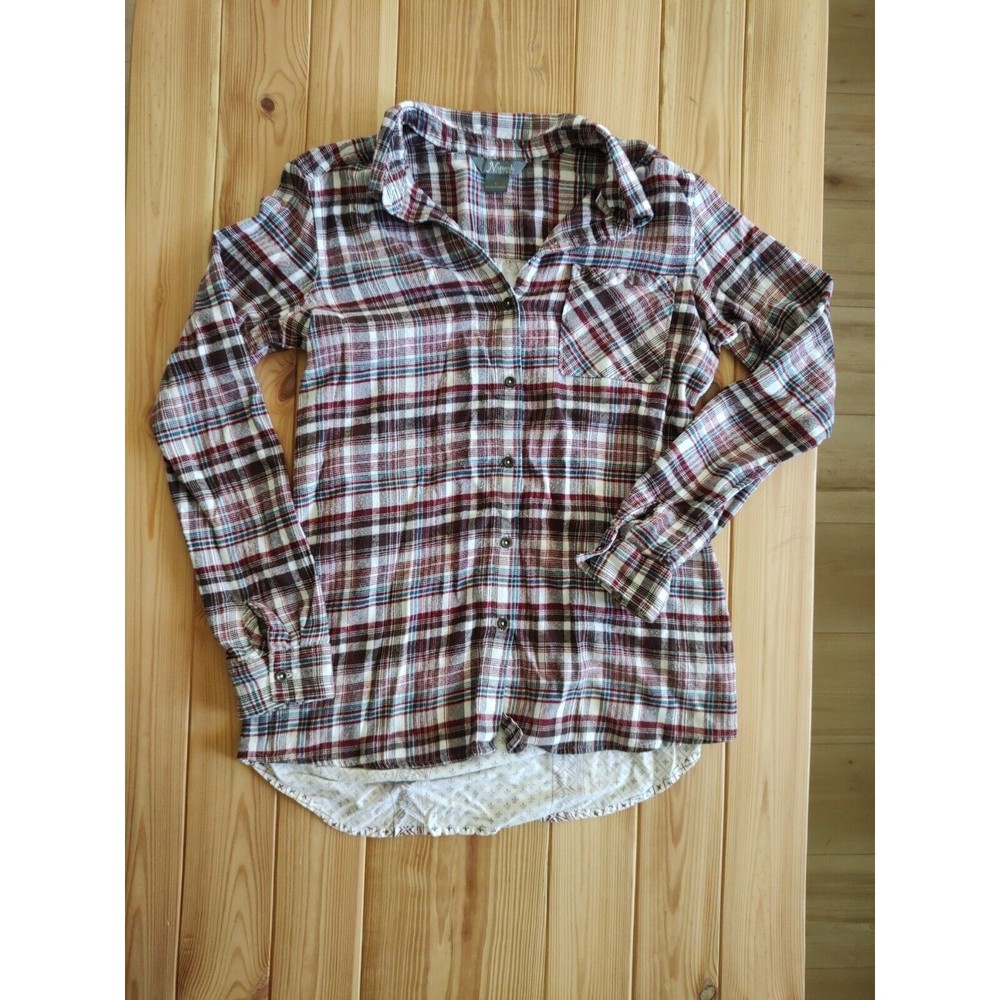Natural Reflections Medium M Plaid Shirt Maroon Long Top Button Up Blouse